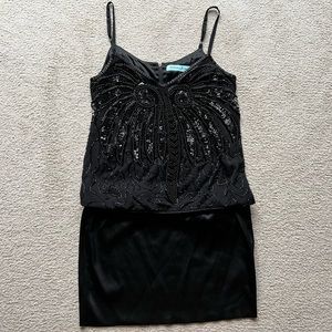 Marciano By Guess BEADED JEWELED Embellished SEQUINED Silk BLACK DRESS Sz Small